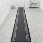 Black Greek key runner in a luxury white hallway