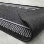 Black runner rug showing non-slip textured backing