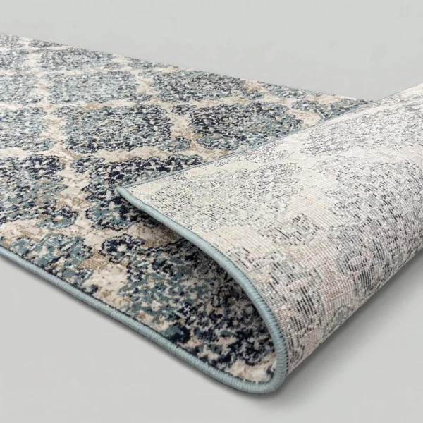 Black trellis rug showing non-slip textured backing
