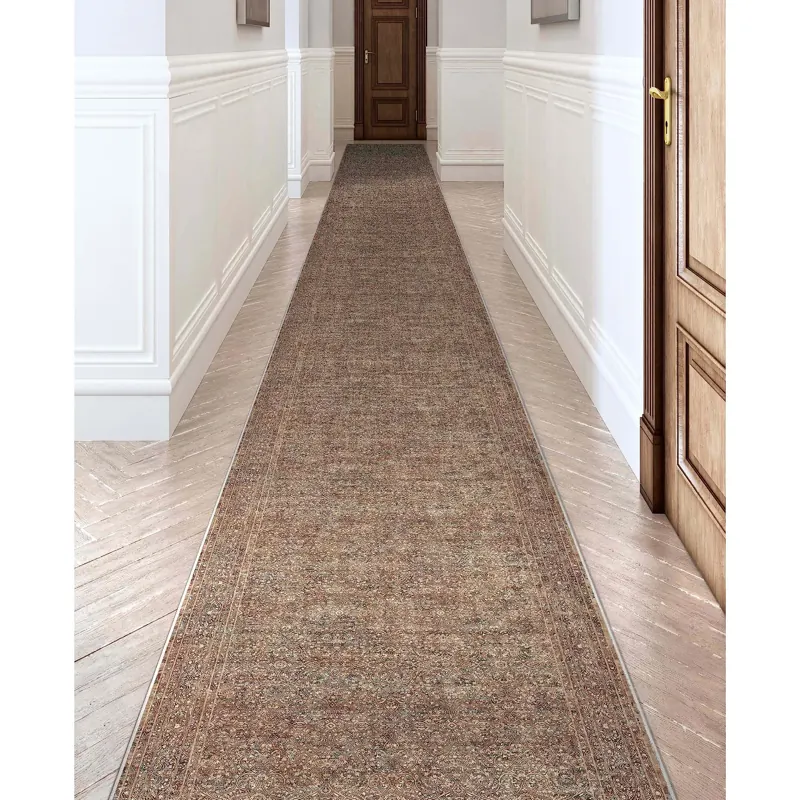 Classic brown floral pattern long hallway runner