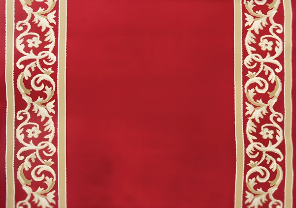 Curlicue floral border on red background