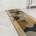 Grey trellis runner rug on light herringbone floor