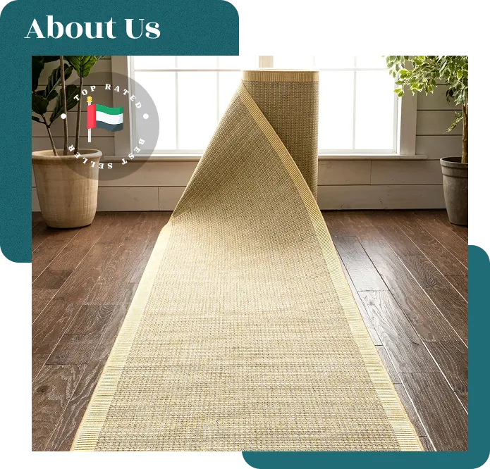 Natural sisal hallway runner rug roll on wood floor