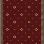 Patterned borders on dotted maroon rug