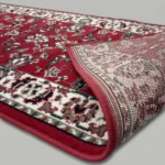 Red floral rug showing non-slip backing