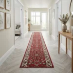 Red traditional runner in a bright hallway
